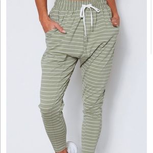 Drop It Like It's Crotch Pants Olive/White Stripe
